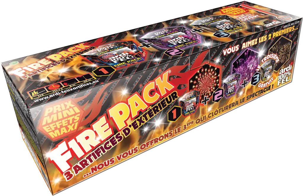 Feu d'Artifice Compact FIRE PACK - Boîte de 3 feux / 33 SHOTS