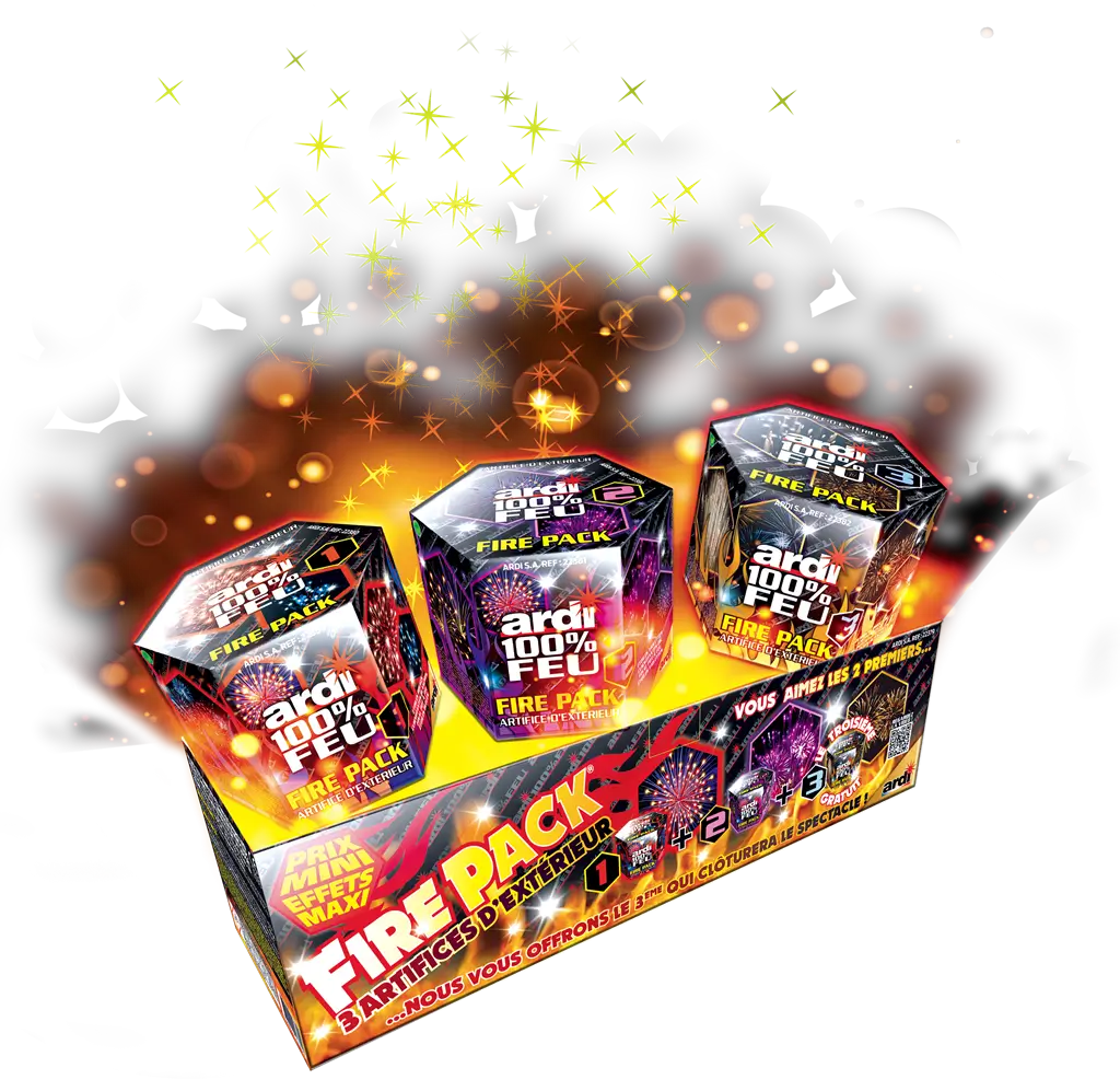 Feu d'Artifice Compact FIRE PACK - Boîte de 3 feux / 33 SHOTS