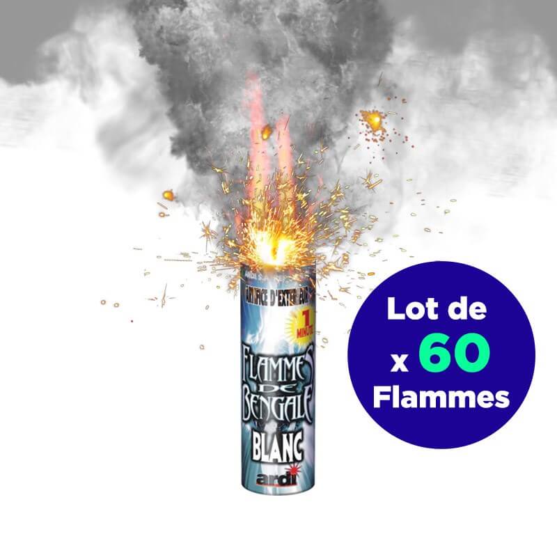 FLAMME DE BENGALE BLANC 60 SECONDES - LOT DE 60