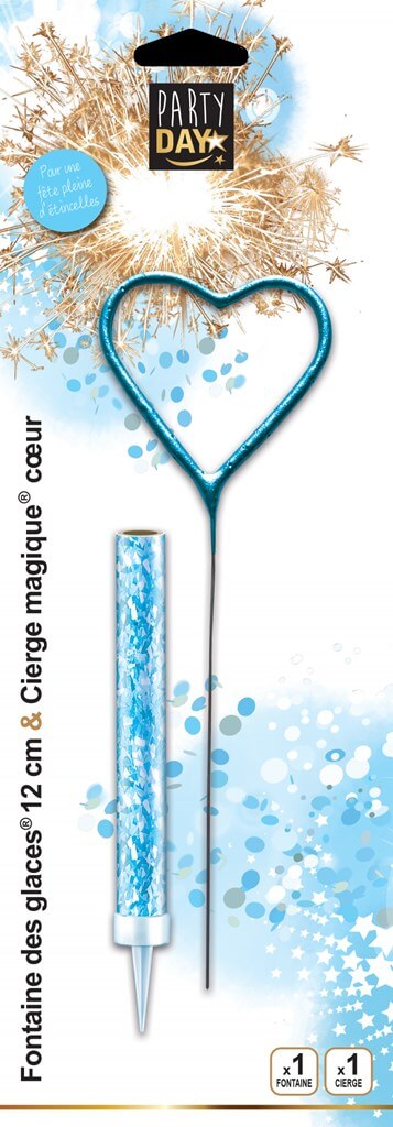 Duo Cierge Magique Coeur & Fontaine Scintillante - Bleu