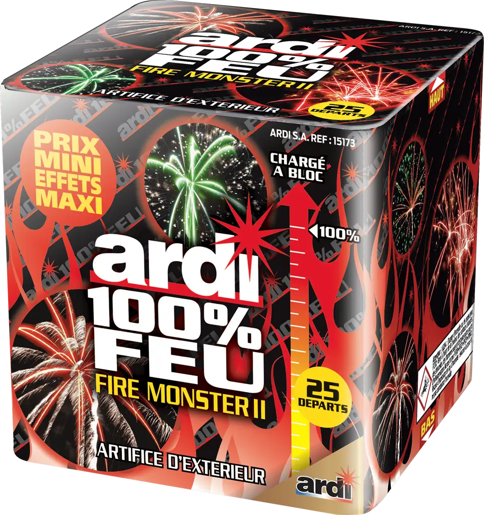 Feu d'Artifice Compact ARDI® 100% FEU - FIRE MONSTER II - 25 SHOTS - 30 secondes