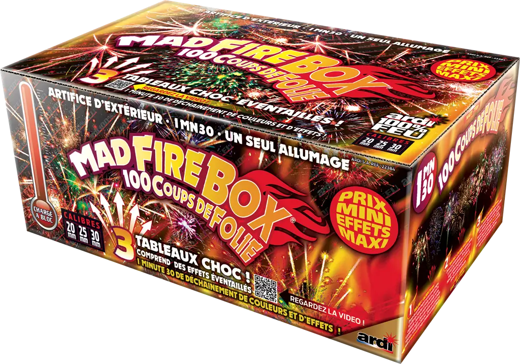 Feu d'Artifice ARDI® 100% FEU - MAD FIRE BOX® - 100 SHOTS - 1 min 30