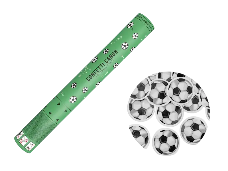 Canon à confettis ballons de football 40 cm – canon à confettis noir et blanc pour fête et événement sportif