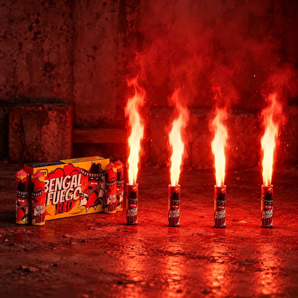 Boîte de 5 Flammes de Bengale Fuego Rouge - Torche durée 60s